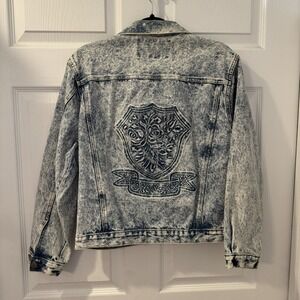 Vintage Acid Wash Denim Jean Jacket Women's M  Size Medium Rose Floral Embossed